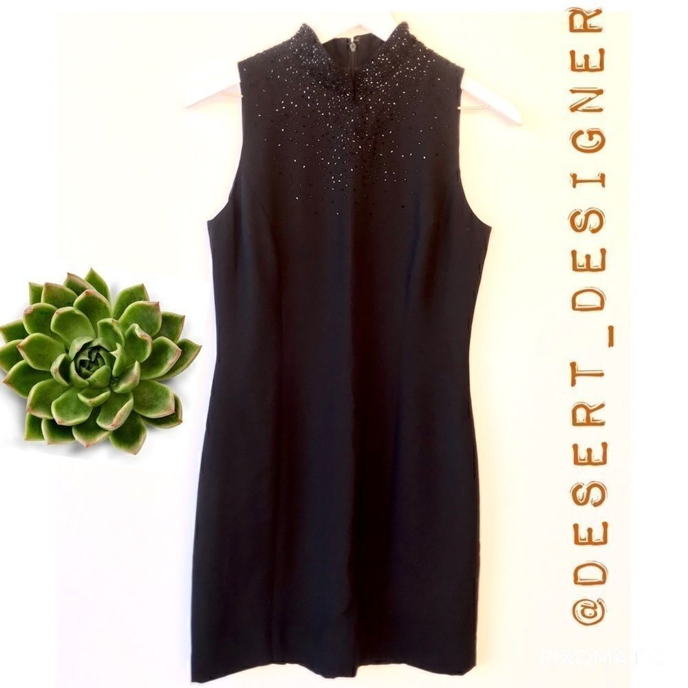 Donna Morgan Beaded Black Sleeveless Sheath Size 6
